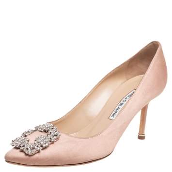 Pre Owned Manolo Blahnik Pink Satin Hangisi Pumps Size 38