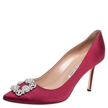 Pre Owned Manolo Blahnik Burgundy Satin Hangisi Pumps Size 41 
