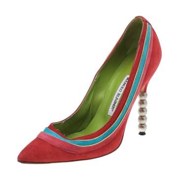 Pre Owned Manolo Blahnik Multicolored Suede Pointed Toe Pumps Size 39