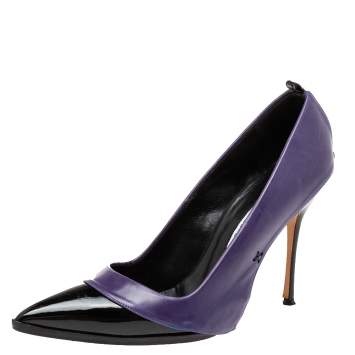 Pre Owned Manolo Blahnik  Purple/ Black Patent And Leather  Pointed Toe Pumps Size 39