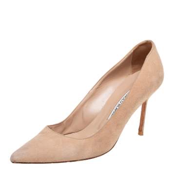 Pre Owned Manolo Blahnik Beige Suede BB Pumps Size 39 