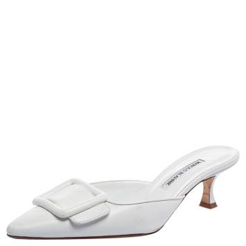 Pre Owned Manolo Blahnik White Leather Maysale Mules Size 39
