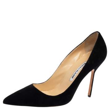Pre Owned Manolo Blahnik Black Suede Pointed Toe Pumps Size 40