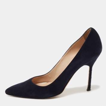 Pre Owned Manolo Blahnik Navy Blue Suede BB Pointed Toe Pumps Size 35.5