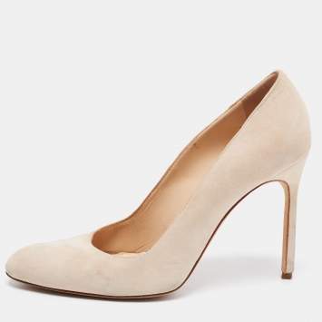 Pre Owned Manolo Blahnik Beige Suede Round Toe Pumps Size 38