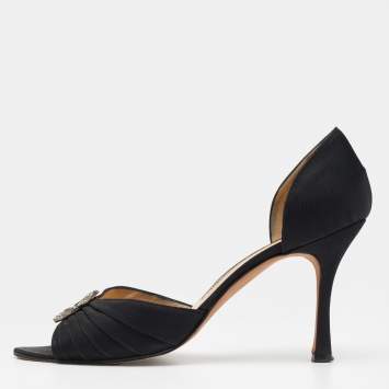 Pre Owned Manolo Blahnik Black Pleated Fabric Sedaraby D'orsay Pumps Size 39
