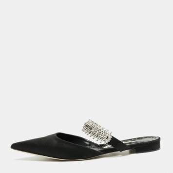 Pre Owned Manolo Blahnik Black Satin Lutara Flat Sandals Size 40 