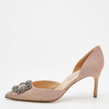 Pre Owned Manolo Blahnik Multicolor Glitter Hangisi Crystal Embellished D'orsay Pumps Size 39.5