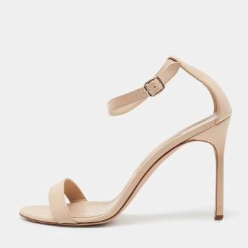 Pre Owned Manolo Blahnik Beige Leather Chaos Ankle Strap Sandals Size 41