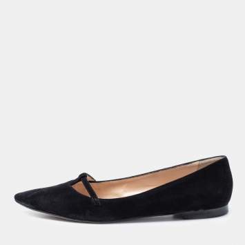 Pre Owned Manolo Blahnik Black Suede Ballet Flats Size 38.5