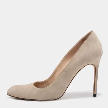 Pre Owned Manolo Blahnik Light Beige Suede BB Pumps Size 40.5