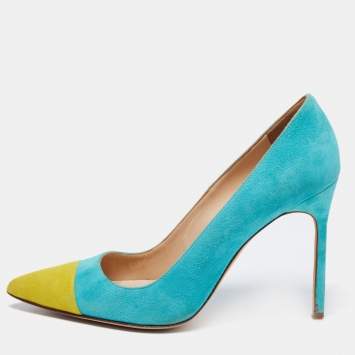 Pre Owned Manolo Blahnik Blue/Green Suede  Bipunta Pointed Toe Pumps Size 38