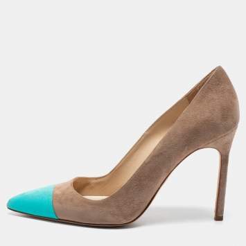 Pre Owned Manolo Blahnik Light Brown/Blue Suede Bipunta Pointed Toe Pumps Size 36.5