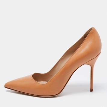 Pre Owned Manolo Blahnik Tan Leather BB Pointed Pumps Size 37