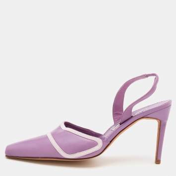 Pre Owned Manolo Blahnik Light Purple Leather Slingback Pumps Size 41