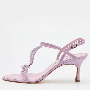 Pre Owned Manolo Blahnik Lilac Leather and Suede Tigrata Strappy Sandals Size 40.5