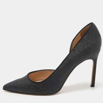 Pre Owned Manolo Blahnik Black Glitter Stresty D'orsay Pointed Toe Pumps Size 38