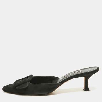 Pre Owned Manolo Blahnik Black Suede Maysale Mules Size 40.5