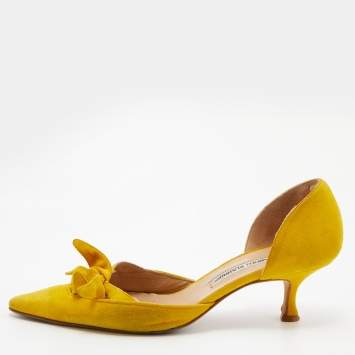 Pre Owned Manolo Blahnik Suede Pointed Toe Knot Vintage D'orsay Pumps Size 38