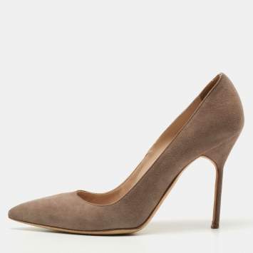 Pre Owned Manolo Blahnik Grey Suede BB Pointed Toe Pumps Size 39.5