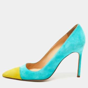 Pre Owned Manolo Blahnik Two Tone Suede Bipunta Pointed Toe Pumps Size 38.5