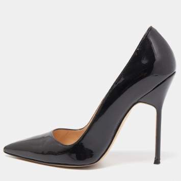 Pre Owned Manolo Blahnik Black Patent Leather  BB  Pointed Toe Pumps Size 37.5