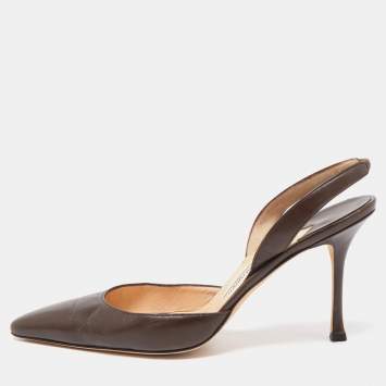 Pre Owned Manolo Blahnik Brown Leather Carolyne Pointed Toe Slingback Sandals Size 40.5