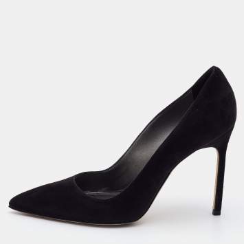 Pre Owned Manolo Blahnik Black Suede Pointed Toe BB Pumps Size 37.5