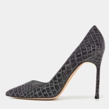 Pre Owned Manolo Blahnik Metallic Lurex Fabric BB Pumps Size 39.5