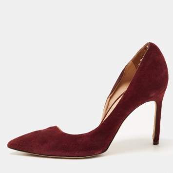 Pre Owned Manolo Blahnik Burgundy Suede Stresty Pumps Size 38.5