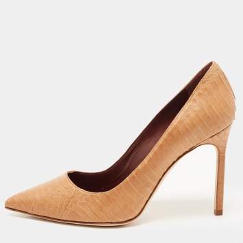 مملوكة مسبقًا Manolo Blahnik Brown Python Leather BB Pointed Toe Pumps Size 36