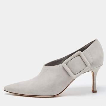 Pre Owned Manolo Blahnik Grey Suede Buckle Details Ankle Booties Size 40