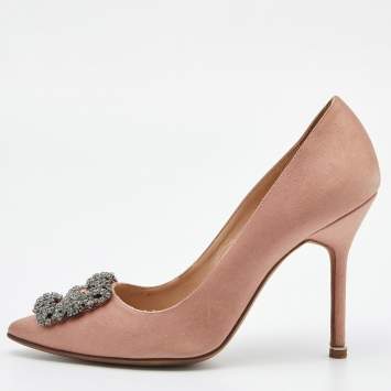 Pre Owned Manolo Blahnik Old Rose Satin Hangisi Pumps Size 38