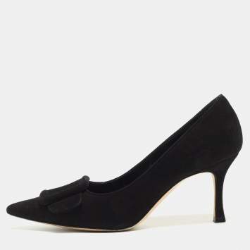 Pre Owned Manolo Blahnik Black Suede Maysale Pumps Size 36.5