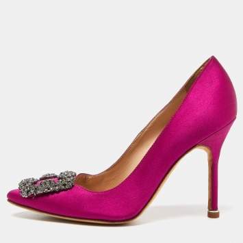 Pre Owned Manolo Blahnik Pink Satin Hangisi Pumps Size 35.5