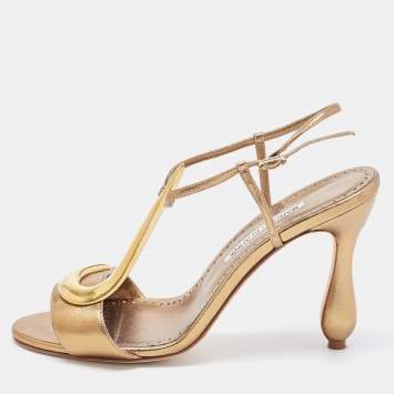 Pre Owned Manolo Blahnik Metallic Leather Ankle Strap Sandals Size 39