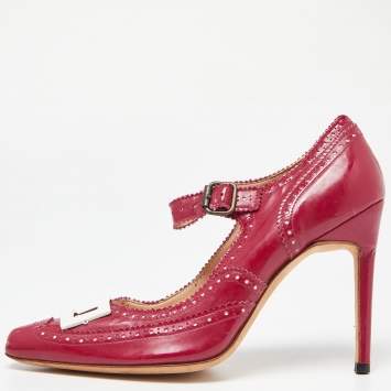 Pre Owned Manolo Blahnik Pink Patent Leather Mary Jane Pumps Size 36.5