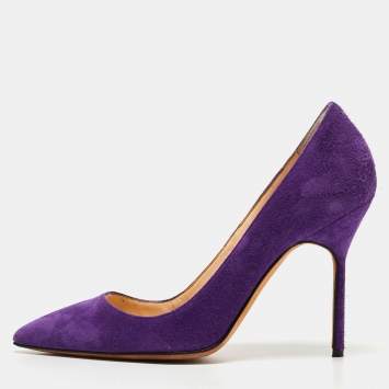 Pre Owned Manolo Blahnik Purple Suede BB Pointed Toe Pumps Size 36