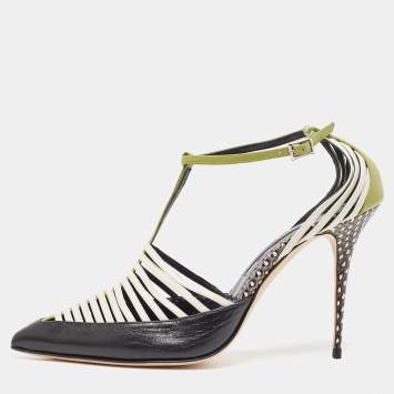 مملوكة مسبقًا Manolo Blahnik Multicolor Watersnake and Leather Strappy Sandals Size 39.5