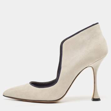 Pre Owned Manolo Blahnik Grey Suede  Pointed Toe Pumps Size 36.5