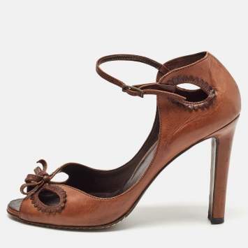 Pre Owned Manolo Blahnik Brown Leather Ankle Strap Sandals Size 39