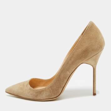 Pre Owned Manolo Blahnik Grey Suede BB Pointed Toe Pumps Size 38.5