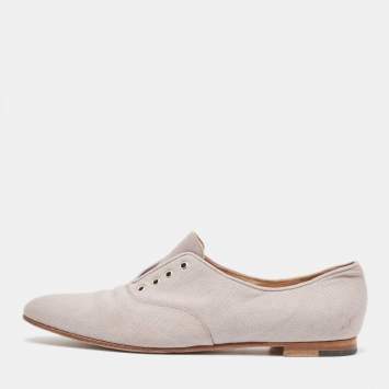Pre Owned Manolo Blahnik Grey Canvas Oxfords Size 39.5