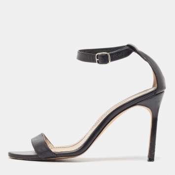 Pre Owned Manolo Blahnik Black Leather Ankle Strap Sandals Size 37