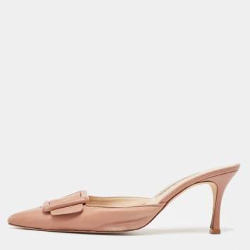 Pre Owned Manolo Blahnik Beige Leather Maysale Pointed Toe Mules Size 41