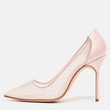 Pre Owned Manolo Blahnik Pink Mesh and Satin Bbla Pointed Toe Pumps Size 38.5