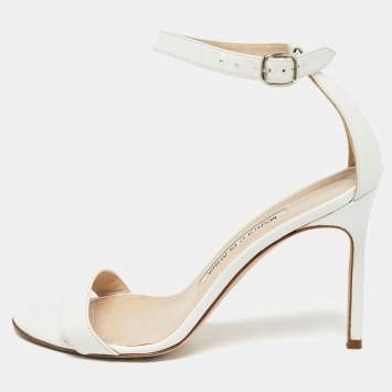 Pre Owned Manolo Blahnik White Leather Chaos Sandals Size 36