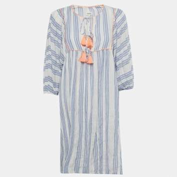 Pre Owned Manoush Blue/White Striped Cotton Loose Fit Dress S