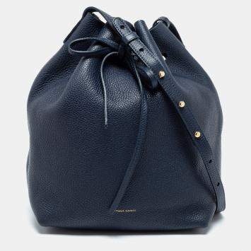 Pre Owned Mansur Gavriel Navy Blue Leather Bucket Bag 