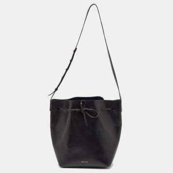 Pre Owned Mansur Gavriel Black Glossy Leather Drawstring Bucket Bag